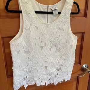 LIV Los Angeles Floral Lace Sleeveless Top - Off White - Medium - EUC